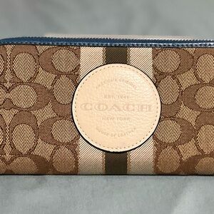 Coach Signature Brown and Tan Zip Wallet